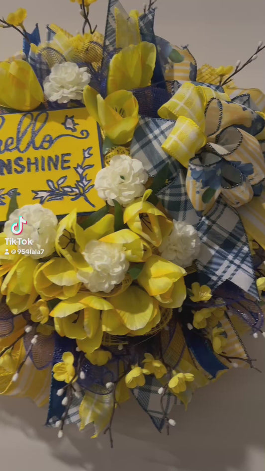 Welcome Wreath/Summer Wreath Floral Blue and yellow